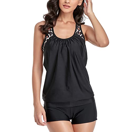 IHCEMIH Badpak voor dames, tankini, push-up, buikweg, hoge taille, badpak, zwempak, tweedelig, sport, strand, zomer, bovenstuk, zwemshort, badjurkset voor vrouwen, zwart, XXL