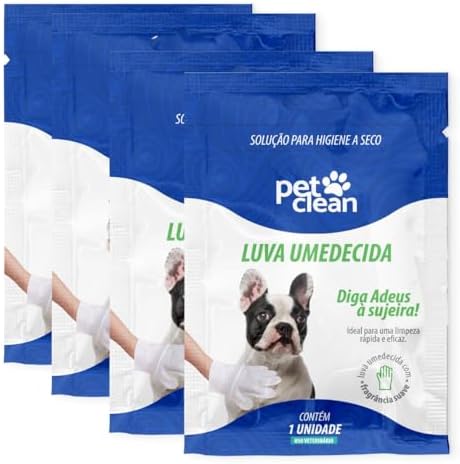 Pet Clean Luva Umedecida para Higiene a Seco para Cachorro, Uso Ú...
