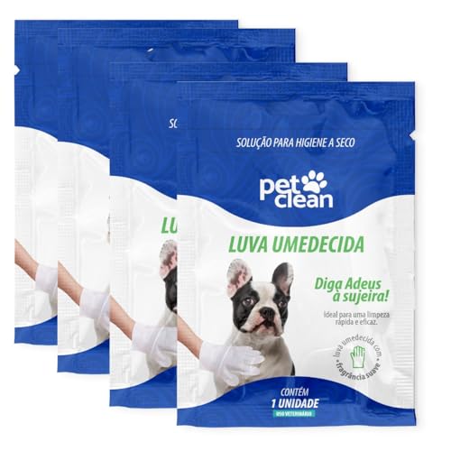 Pet Clean Luva Umedecida para Higiene a Seco para Cachorro, Uso Ú...