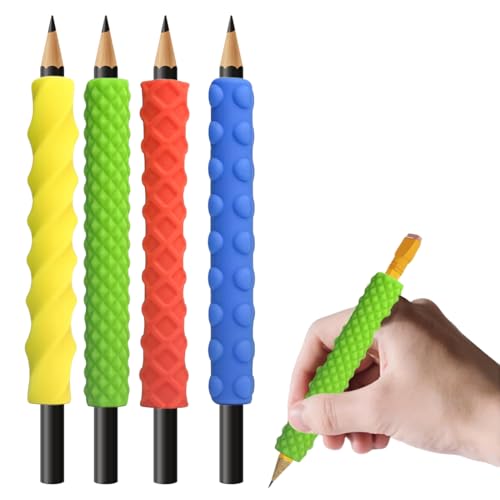 PYEUIFT 4 Stück Sensorik Kaustift Aufsatz aus Silikon Texturierte ADHS Fidget Stiftaufsätze für Kinder & Erwachsene mit Autismus oder Angststörung & Konzentrationshilfe Schule Büro