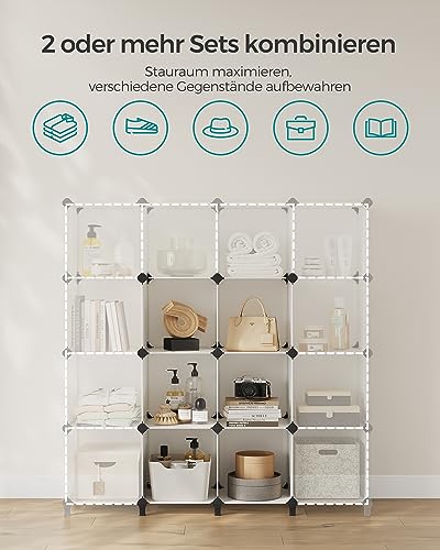 SONGMICS Schuhregal, Regalsystem, Steckregal, Set aus 6 Würfeln, DIY Regal, stapelbar, aus PP-Kunststoff, als Garderobe, für Schlafzimmer, Büro, 31,5 x 64 x 97,2 cm, cremeweiß LPC111M01