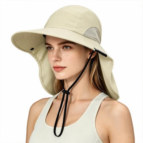 Image of Solaris Sun Hat with Neck Flap, UPF 50 Sun Protection Lightweight Sun Cap for Men Women, Wide Brim Hat for Fishing Hiking