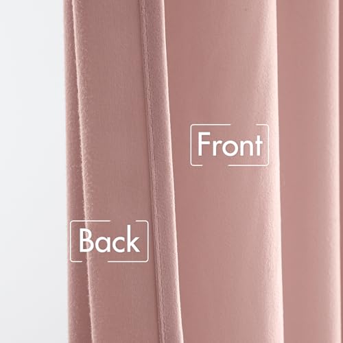 Image of MIULEE Light Pink Velvet Curtains 52x90 inches Luxury Blackout Curtains | Thermal Insulated, Super Soft Window Drapes for Bedroom Living Room, Rod Pocket & Back Tab