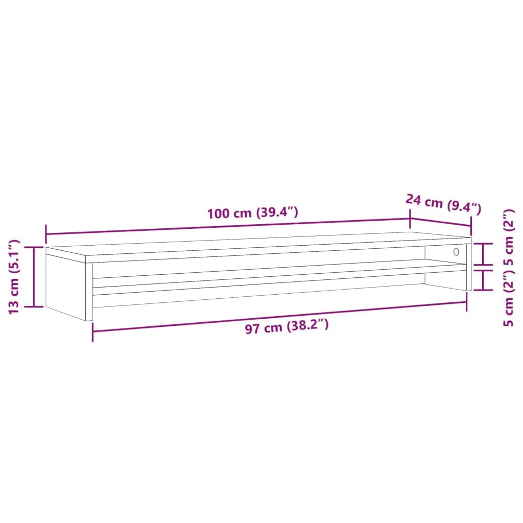 Supporto per monitor, effetto legno anticato, 100 x 24 x 13 cm, con vano portaoggetti per monitor, TV, monitor, schermo piatto, in soggiorno, ufficio, gaming