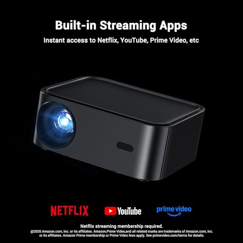 Image of 1500 ANSI lumens built-in streaming app full HD smart projector, HAPPRUN 4K projector, supports Wi-Fi and Bluetooth, Dolby audio, 300-inch large screen, suitable for home, outdoor, and indoor viewing