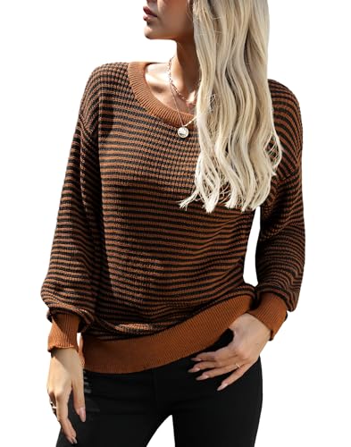 Jouica Womens 2024 Batwing Sleeve Sweaters Casual Crewneck Striped Color Block Fall Lightweight Pullover Top4