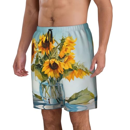 Sunflower Print Print Men's Beach Pants Lightweight Quick-Dry Swim Pants with Mesh Lining for Men2