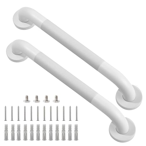 Rackickyer Shower Grab Bar, 2 Pack 16 Inch White Bathroom Grab Bar, 1.25' Diameter 304 Stainless...
