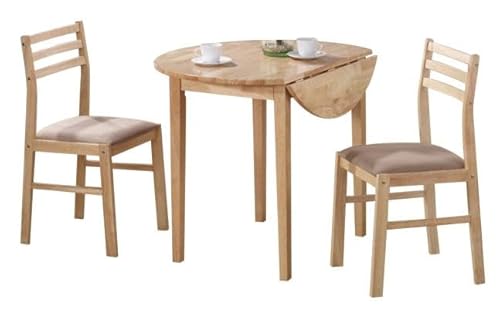 CARTESIAN 3-Piece Drop Leaf Dining Set, Natural Wood Table and 2 Chairs with Beige Cushions, Small Space Kitchen Furniture