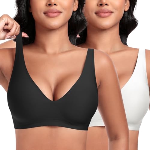 Image of DOCUMO Deep V Bras for Women No Underwire Comfort Wireless Bralettes Adjustable Sleep Seamless Plunge Bra with Bra Extender