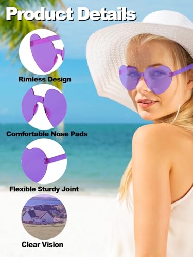 Love Heart Shaped Sunglasses, Colorful Rimless Party Sunglasses, Candy Color Eyewear for Women Men Girls Adults2