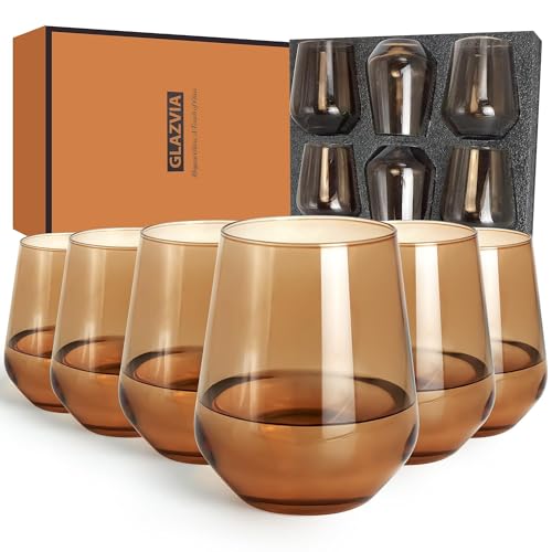 GLAZVIA Verres à Vin sans Pied Set de 6, 15oz Brun