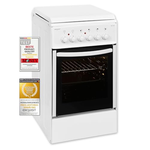 Exquisit Standherd EH 10.3 F2 | Elektro-Standherd | 50 cm | Masse-Kochfeld | 50 L Garraum | Inkl. Deckel | Weiß