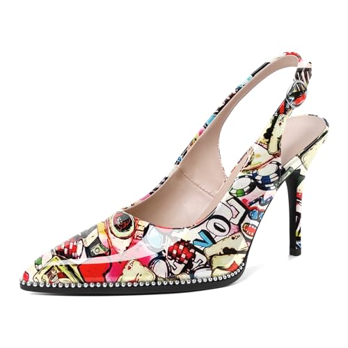 Image of SAMMITOP Women Slingback Heels Stilettos Closed Pointed Toe High Heel Silver Beaded Pumps Comfortable 3.5 Inch High Heels for Women Dressy Shoes