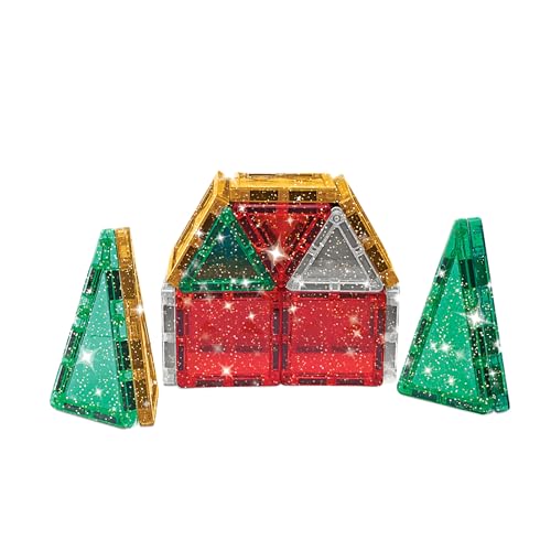 Image of CreateOn Crayola Holiday Glitter Mini PIP Magnetic Tiles, Magnetic Kids' Building Toys, STEM Learning Travel Toys for Boys and Girls, 27-Piece Set