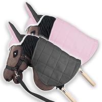 SKIPPI Hobby Horse Blanket and Ear Bonnet - Pink and Grey, Hobby Horse Accessories, Reversible Horse Rug and Fly Veil for Horse on a Stick