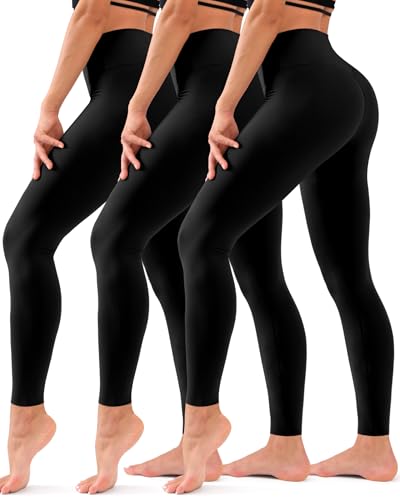 Hmuuo 3 Pack Leggings for Women High Waisted Tummy Control No See-Through Yoga Pants Workout Running Leggings