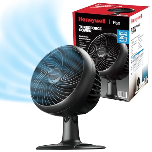 Honeywell Fan, Turbo Force Oscillating Table Fan with 3 Speeds, Air Circulator for Bedroom, Black, HT-906