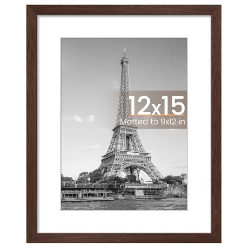 Image of upsimples 12 x 15 Frame, Display Pictures 9x12 with Mat or 12x15 Without, Wall Hanging Photo Frame, Brown, 1 Pack