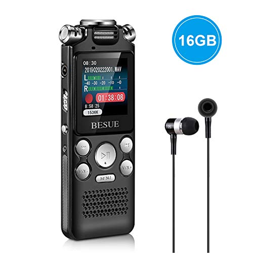 Digital Voice Recorder - 16GB Voice Activated Recorder with Playback USB Rechargeable, Noise