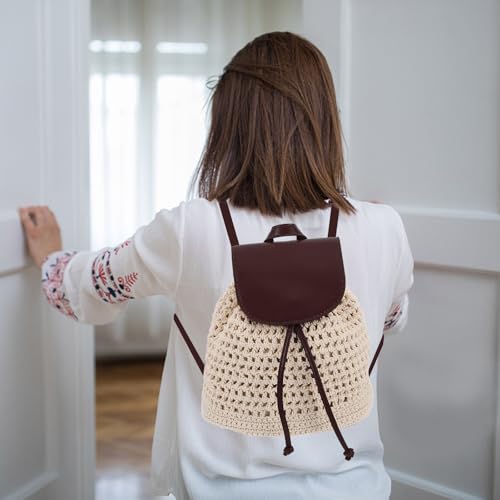 Mochila tejida para mujer de estilo boho con cordón ajustable 4