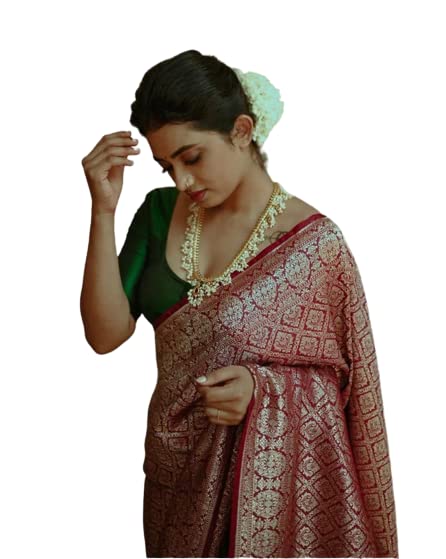 WAANMAYIWAANMAYIWomen's Kanjivaram Soft Lichi Silk Saree With Blouse Piece (LV MAYA RED), Red, Free