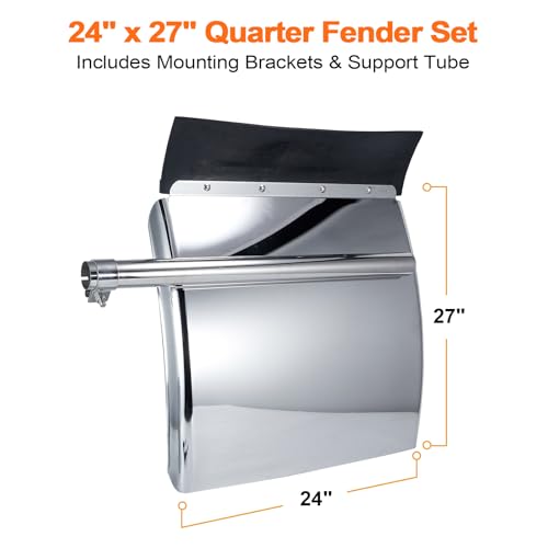 24" X 27" Stainless Steel Quarter Fenders for Semi Truck, Universal Fit Quarter Fender Set of 2 with Single Bolt Mount Brackets & Support Tube, Fit for Freightliner Peterbilt Kenworth by Dream Apparel - Image 2