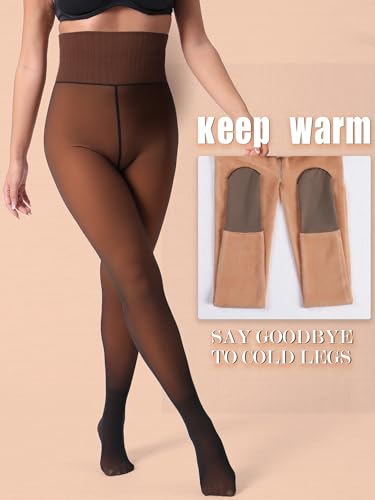 HONENNA High Waist Illusion Translucent Fleece Lined Tights, Winter Thermal Tights for Women, medias térmicas mujer2