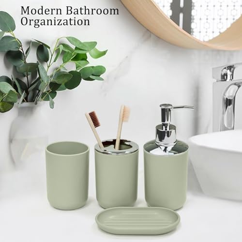 CERBIOR Bathroom Accessories Set 6 Piece Bath Ensemble Includes Soap Dispenser, Toothbrush Holder, Toothbrush Cup, Soap Dish for Decorative Countertop and Housewarming Gift (Green)