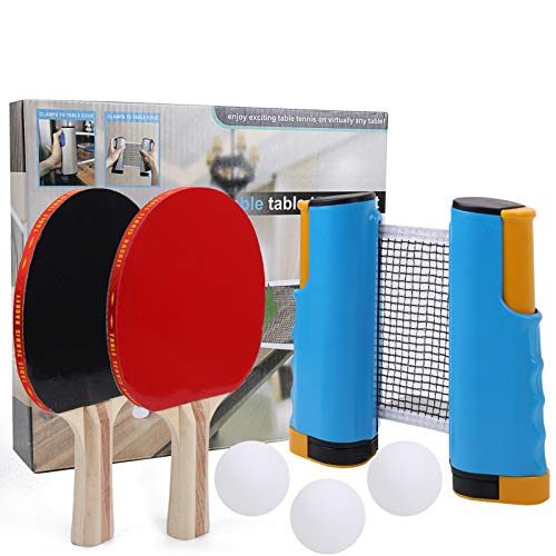 IAMGlobal Ping Pong Paddle Set with Retractable Net, 2 Premium Paddles Rackets, 3 Table Tennis Balls, 1 Retractable Net, 1 Storage Bag, Table Tennis & Ping Pong Set for Indoor Outdoor