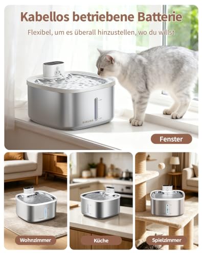 AIAUON Katzenbrunnen kabellos 118oz/3,5L Katzenbrunnen Edelstahl (2Filters) – Ansicht 2