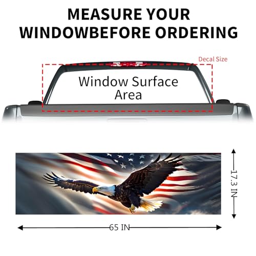 Image of Back Window Decals for Trucks - 65x17.3 in American Flag Window Decal Rear Window Decals for Truck Decor, Creative Truck Rear Window Decal for Personalized Decoration - Eagle-4-S