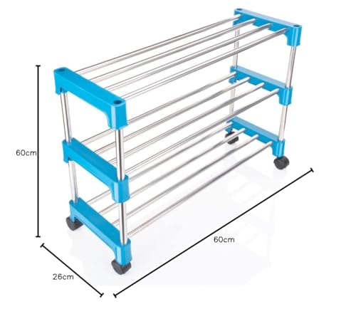 Image of Nisarg - Multipurpose Rustproof Metal, Plastic Shoe Rack, Foldable Wide Storage Rack for Books. Toys, Shoes Easy to Move & Assemble (Rustproof) with Wheels (3 Shelves)