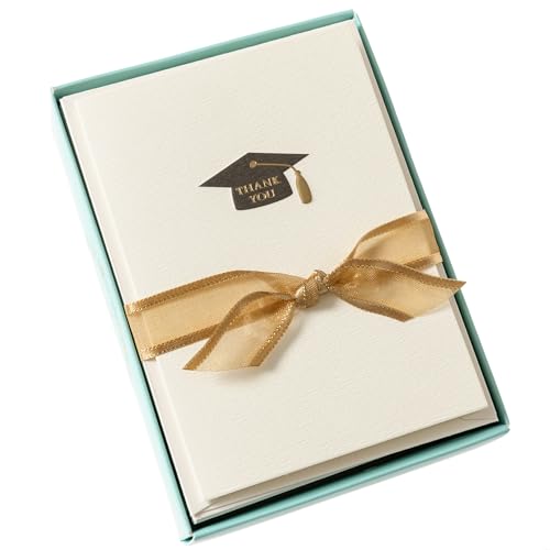 Image of Graphique Grad Cap La Petite Presse Boxed Notecards, 10 Embellished Gold Foil Blank Cards with Matching Envelopes and Storage Box, 3.25 inch x 4.75 inch