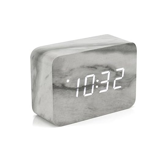 OCT17 Marble Pattern Alarm Clock, Fashion Multi-Function LED Digital Alarm Clocks Stone Cube with USB Power Supply, Voice Control, Timer, Thermometer
