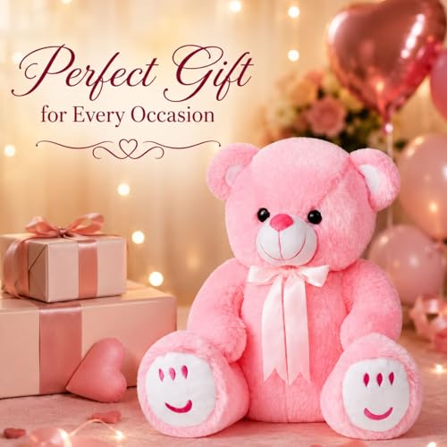 Image of Pink Teddy 30cm | Ultra Soft Plush Stuffed Toy | Cute Hugging Pillow | Gift for Kids Boys Girls