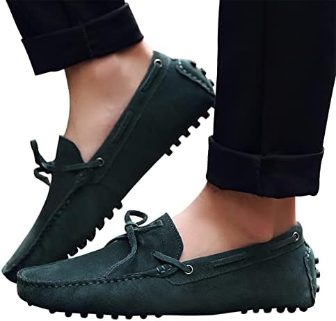 Santimon Mens Penny Loafers Classic Suede Leather Moccasins Casual Slip On Driving Prom Shoes Green 12 US | Image 6