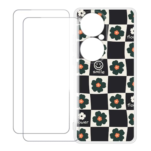 UOGNADGD Huawei P50 Pro Snapdragon 888 �Ƃ̌݊������� �J�X�^���J���t���P�[�X�{�����K���X�ی�t�B����2���t�� ? �Ռ��z�������h�~ (�Ԃ̊i�q��)