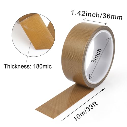 Image of BOMEI PACK PTFE Glass Cloth Tape 1.44 inchx 33 ft High Temperature PTFE Tape Abrasion Resistant Surface Protection for Vacuum Sealer Machine, Hand Impulse Sealers Insulation Coated