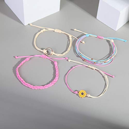 Image of Stackable Sunflower String Bracelets Cute Boho Braided Summer Beach Jewelry
