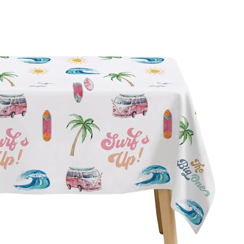 Image of APOWBLS Surf's Up Party Decorations Tablecloth Girls - Disposable Pink Surf Birthday Party Supplies Table Cover, Summer Hawaiian Beach Surfing Birthday Decorations Table Cloth - 3Pack (54in x 108in)