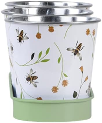 Bee Print Herb Pots with Tray | for Windowsill or Balcony | Indoor or Outdoor Use