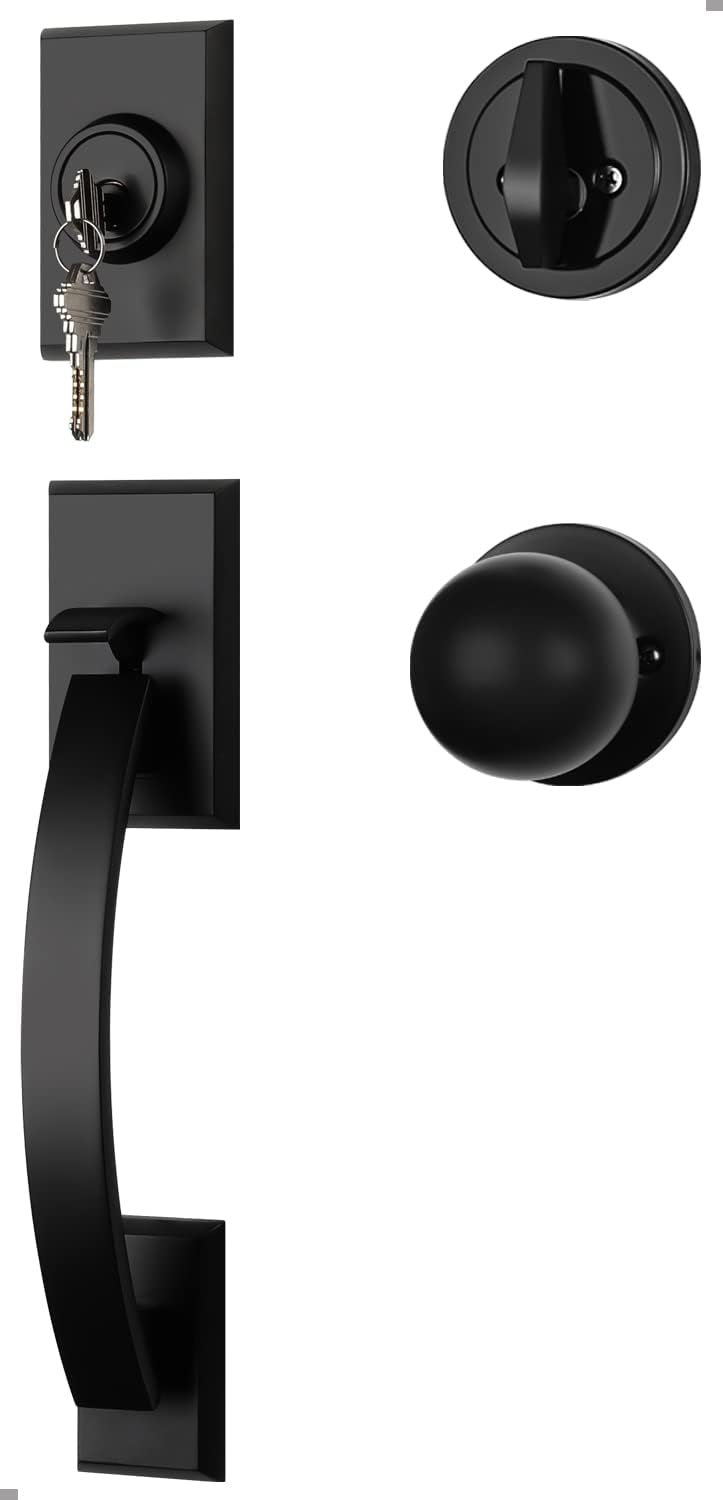 goldenwarm Front Door Handle and Deadbolt Set, Black Front Door Lock
