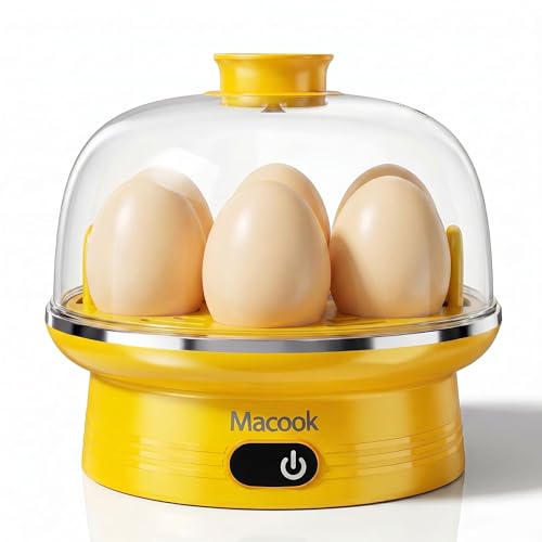Macook Eierkocher für 1-7 Eier Eierkocher Testsieger Egg Cooker Computergesteuerte Kontrolle Egg Boiler mit LED Touchscreen BPA-frei 350W Gelb [Energieklasse A+++]