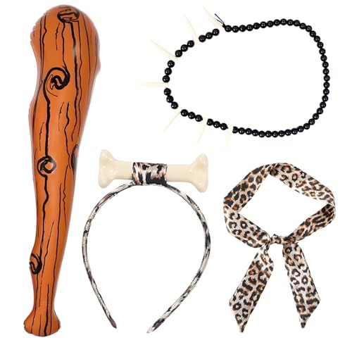 Lot de 4 accessoires homme des cavernes – Thème âge de pierre adultes et enfants, déguisement Halloween, cosplay, parfait fêtes masquées photographie