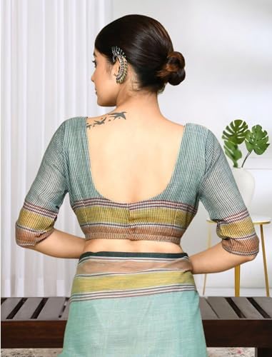 Image of MADHUHANSH Women's Cotton Linen Saree with Unstitched Blouse Piece and Floral Printed Pattern | Women Saree for Special Occasion | Stylish Modern Sarees