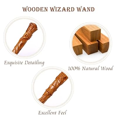 Wooden Wizard Magic Wand Hand Carved Wood Witch Wand for Kids Collection Cosplay, 14.5 in, Blossom