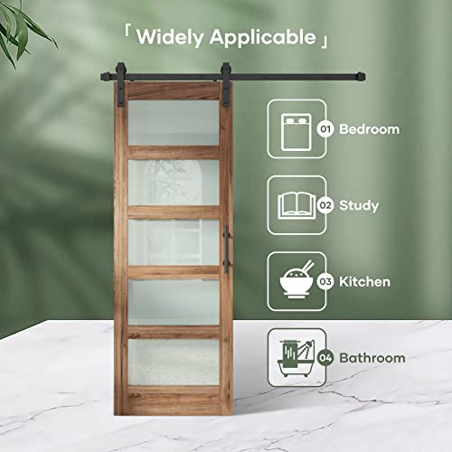 Image of FREDBECK 32 x 84 inch Glass Barn Door with 5.5FT Barn Door Hardware Kit & Handle Included,5-Panel Frosted Glass,Water-Proof Surface,Pre-Drilled Holes,Need Assembly