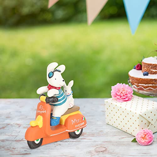 Veemoon Car Decor Rabbit Statue Bunny On Motorcycle Figure Mini Easter Rabbit Figurine Micro Landscape Animal Sculpture Ornament Photo Prop For Garden Yard Lawn Desk Topper #TOP2