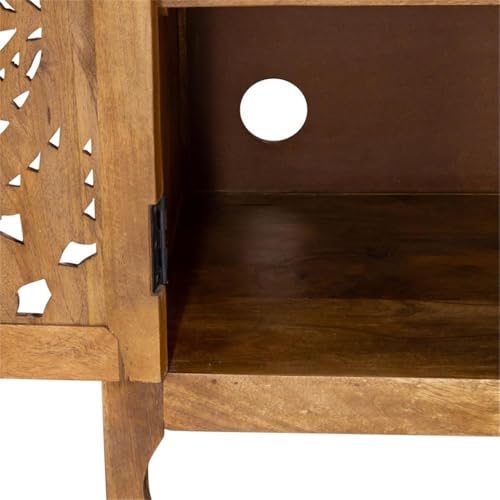 Liberty Furniture Marisol Entertainment Console 74 Inch 4 Door Accent TV Stand Carved Floral Design - Weathered Honey Mango Wood